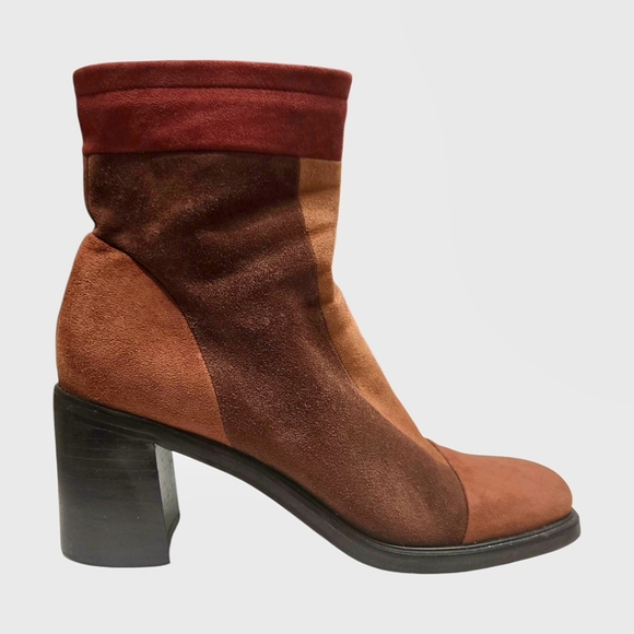 Vintage Enzo Angiolini Patchwork Suede Square Toe Block Heel Boots Size 7.5 - Picture 1 of 10